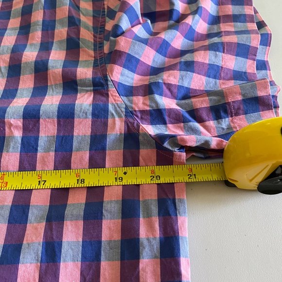 Banana Republic Men’s Button Up Shirt Medium Tailored Slim Fit Plaid Pink Blue - Picture 5 of 6